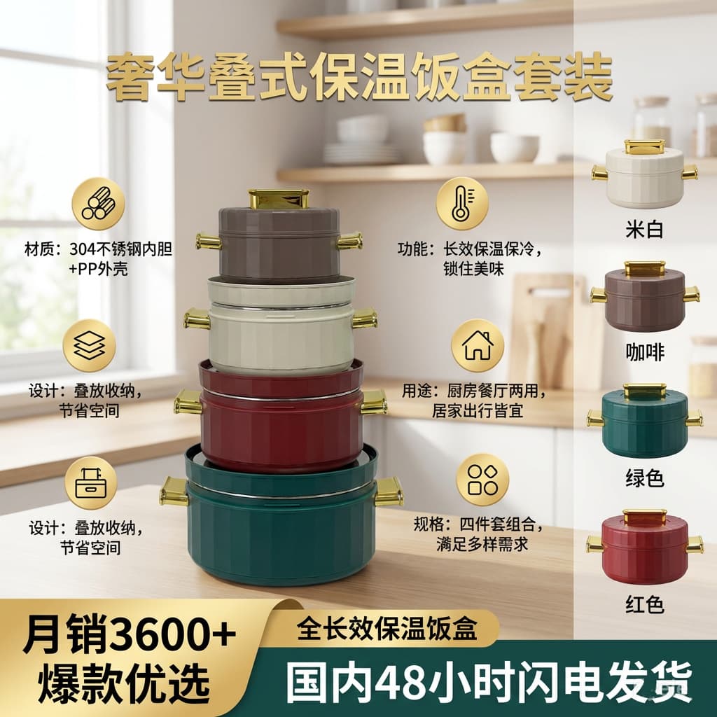 Food Warmer Container Export Set 3PCS 1.5L-3.2L-6.2L Simple Insulated Box