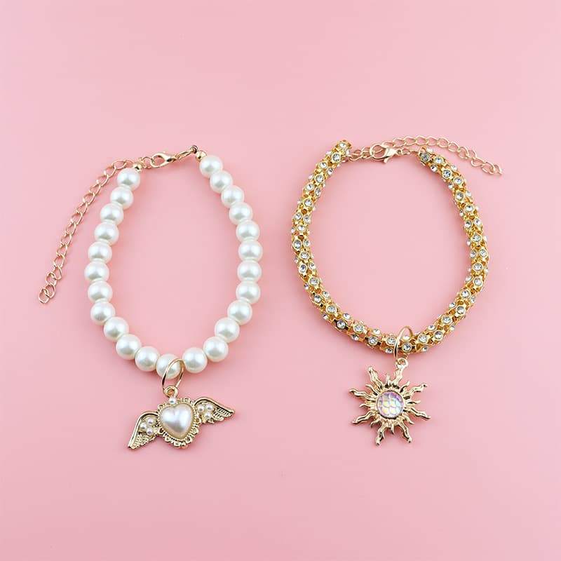 Wholesale Pet Supplies Rhinestone Gold Necklace Sun Pendant Cat Dog Pearl Collar Pet Cat Pet Dog Christmas