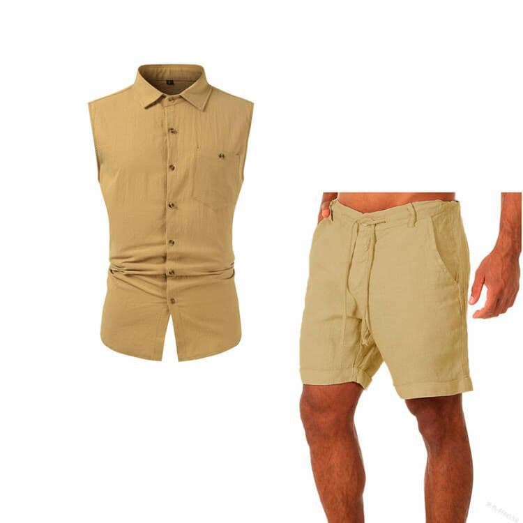 In Stock 2025 Amazon Men's Casual Cotton Linen Big Size Men's Casual Suit Men's Sleeveless Big Size Casual Suit