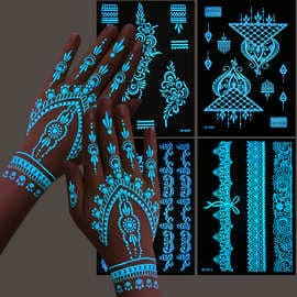 Cross-border Amazon Glow Tattoo Stickers Indian Henna Lace Tattoo Stickers Hollow Hand Henna Tattoo