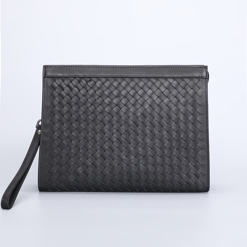 New Men's Genuine Leather Handbag Woven Clutch Envelope Bag Top Layer Cowhide Business Square Bag