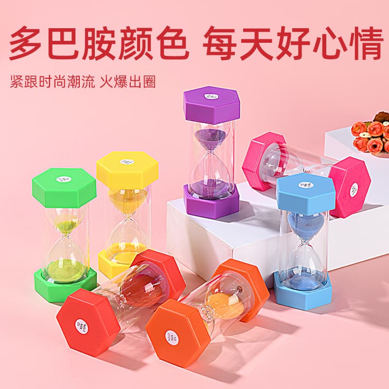Ready stock classic hexagonal creative ornament hourglass timer, plastic student time management premium creative gift