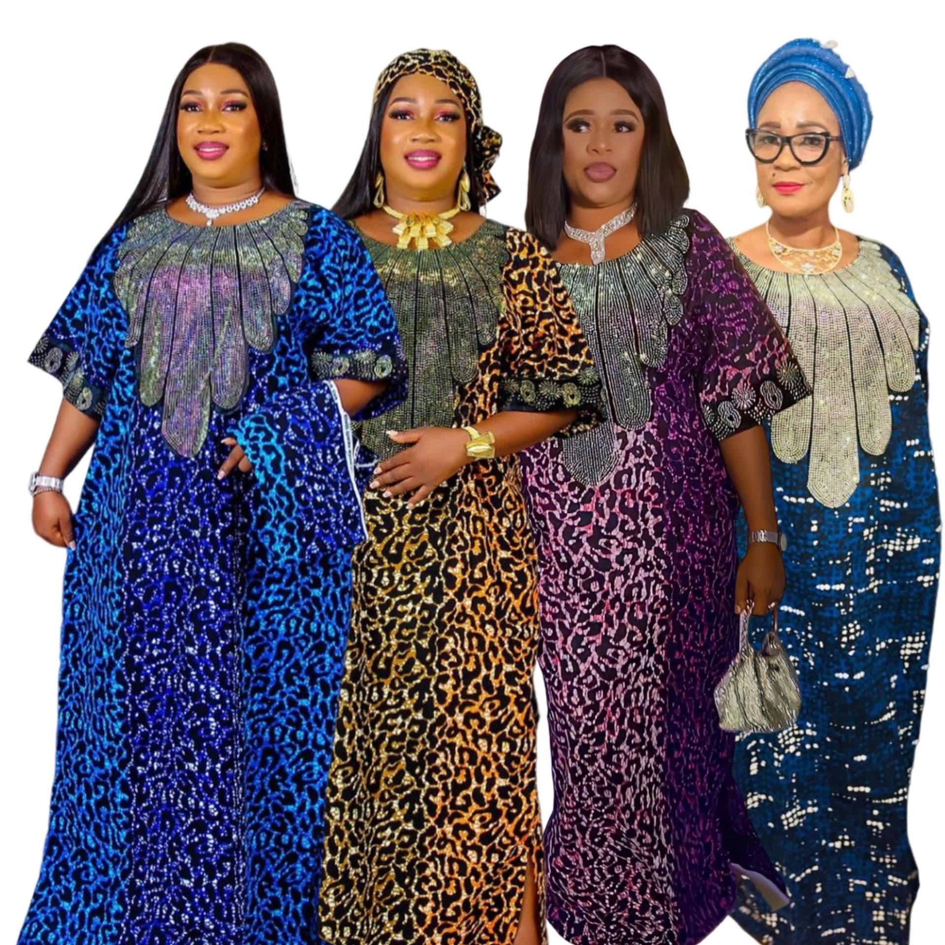 TikTok 2024 African Sequin Leopard Print Loose Robe with Headscarf, Plus Size Long Robe Dress for Women