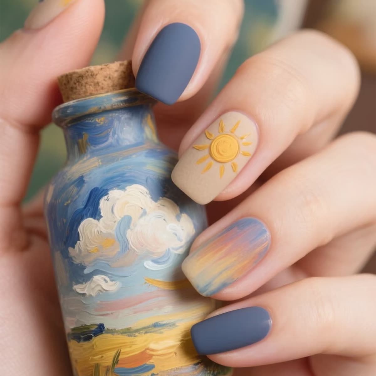 Oil painting style wearable nails frosted whitening wearable nails fake nail patches finished set short manicure stickers