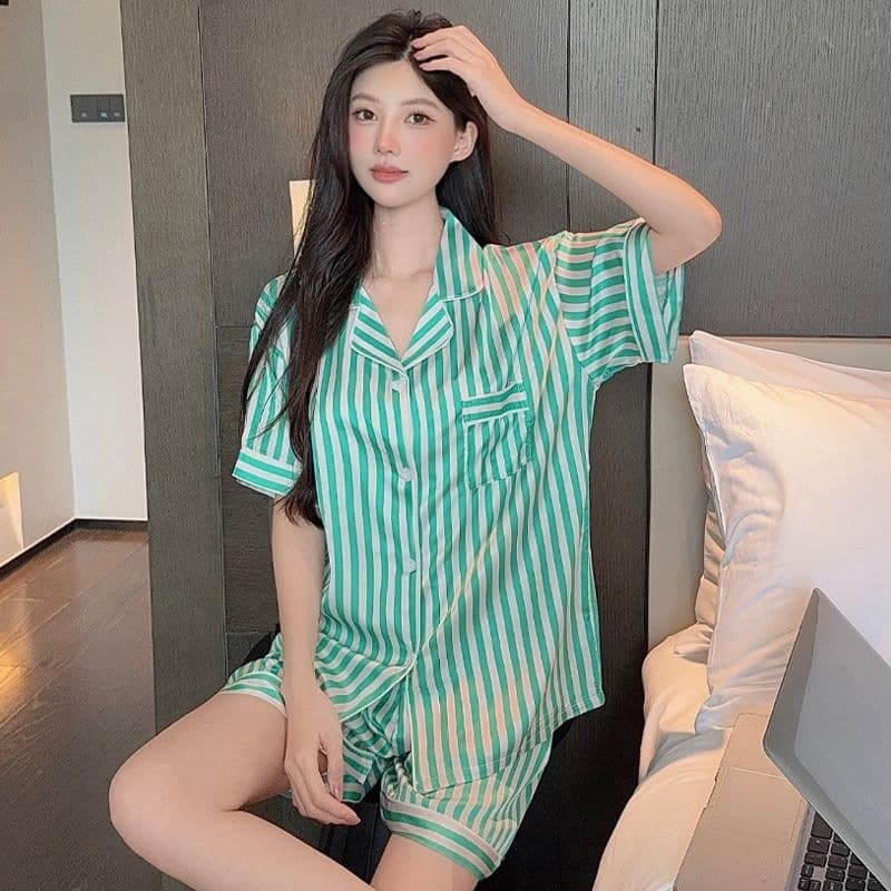 Silk-like Women's Pajamas Ice Silk Summer Short Sleeve Shorts Thin Cute Cartoon Loose Homewear Set Korean Style