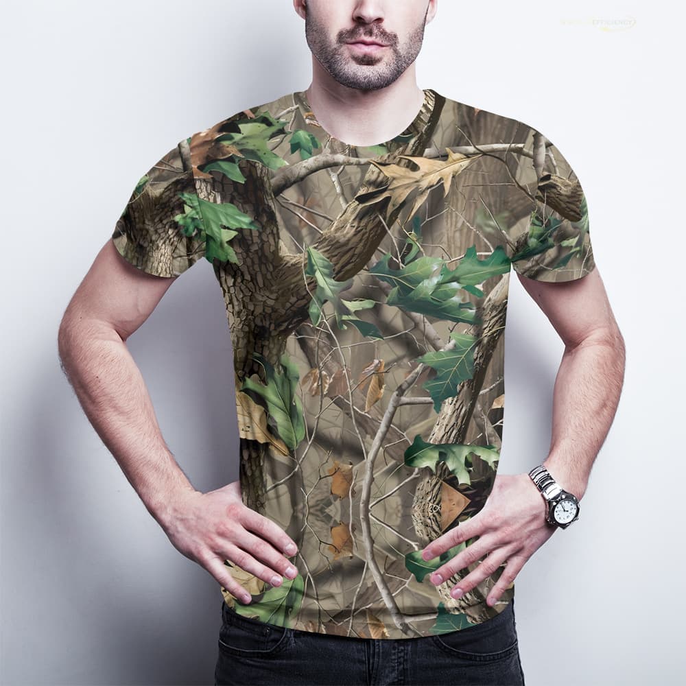 Outdoor Hunting Camouflage T-Shirt Men's 3D All-Over Print Cotton Summer Cool Military Top Sports Camping Fitness Tee