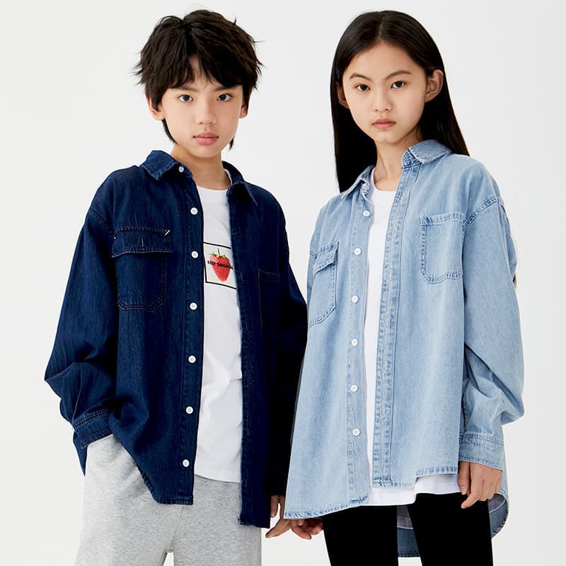 Pure Cotton Boys' Denim Shirt Street Style Long Sleeve Children's Outerwear Spring Autumn Versatile Retro British Parent-Child Trendy