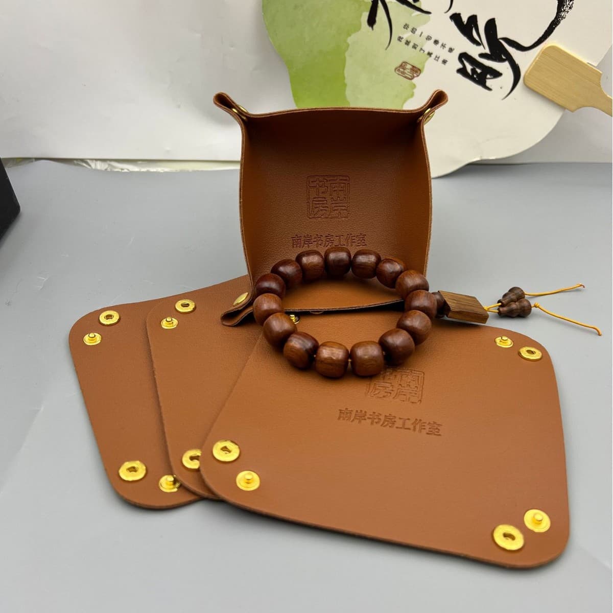 Factory Custom Leather Tray Entryway Console Storage Plate for Keys Jewelry Cosmetics Antique Desktop Storage Box