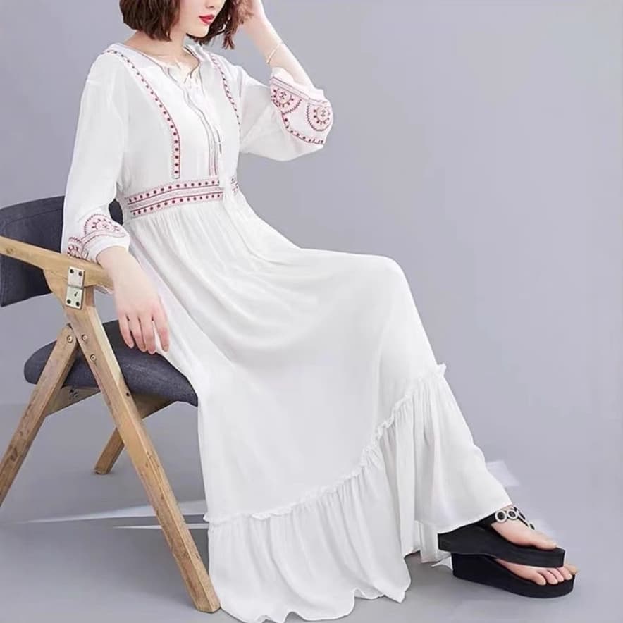 Spring/Summer Dali Travel Photo Desert Trendy High-Waist Chic Commuter Linen Dress in Red, Stunning Solid Color Maxi Dress