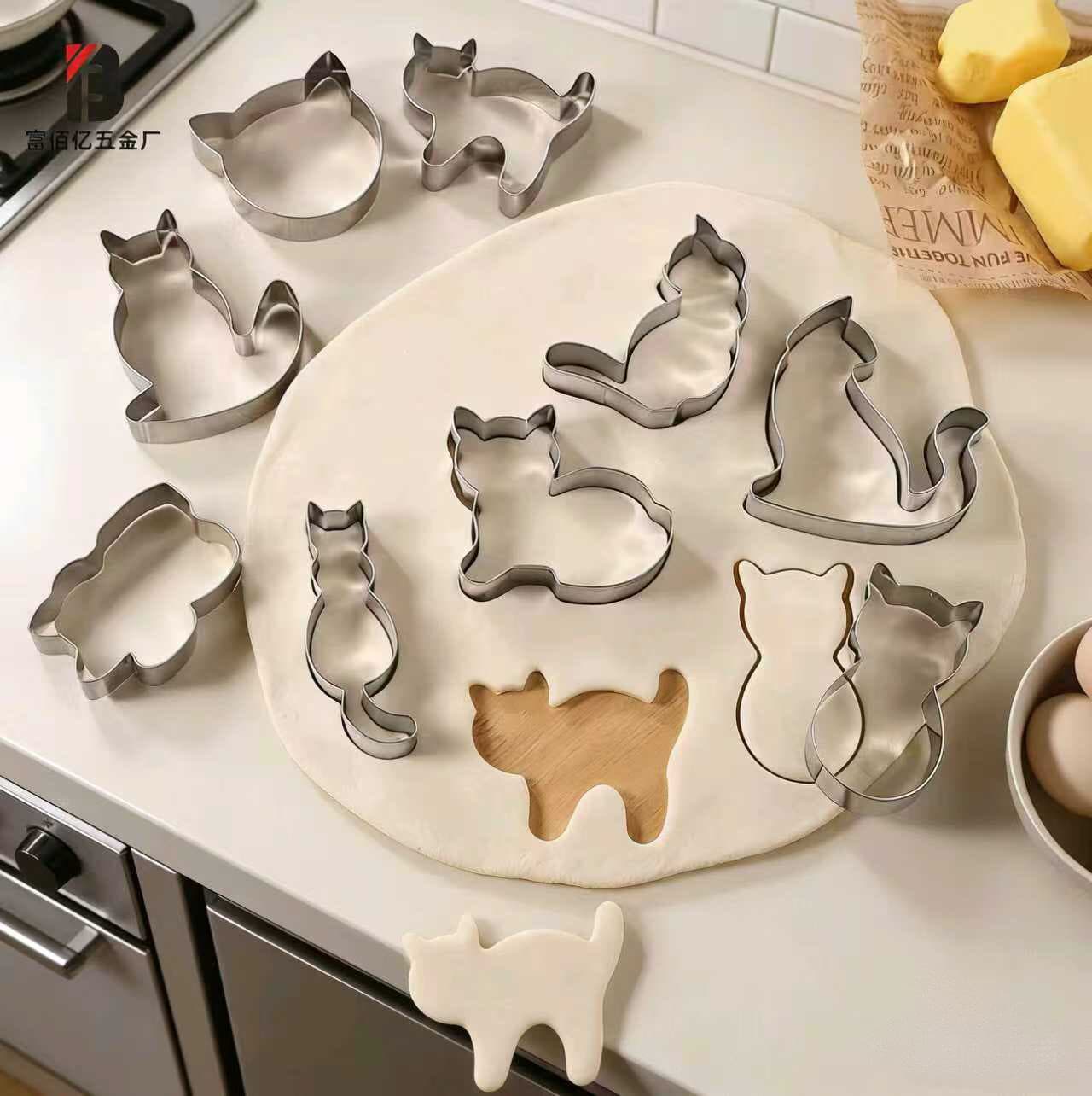 Amazon Hot Selling Kitten Stainless Steel Biscuit Mold Cat DIY Creative Cutting Mold Combination Set Baking Tools