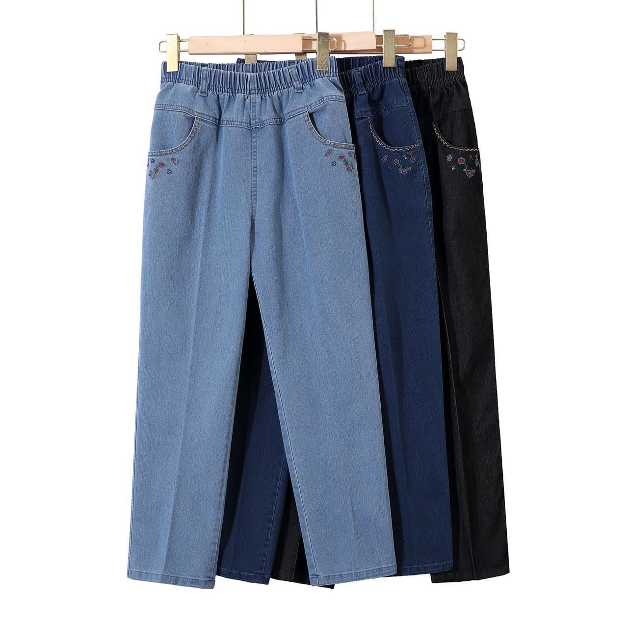 Women's Mid-Aged and Elderly Jeans for Spring and Fall, High-Waisted Straight-Leg Pants for Mothers and Grandmothers