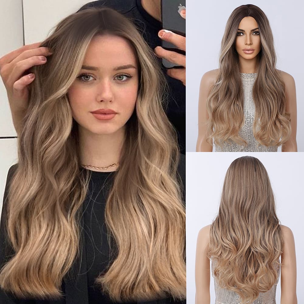 European and American Cross-Border E-commerce Bestseller Women's Fashion Daily Middle Part Long Curly Wave Black Brown Full Wig