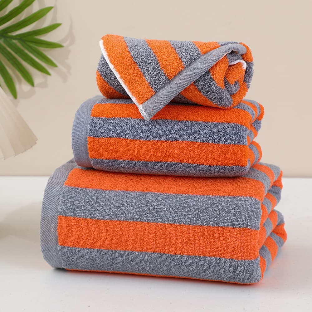 Factory Wholesale Striped Towel Bath Towel Set, Thick Absorbent Towel Bath Towel, Cross-Border Pure Cotton Towel Bath Towel Face Towel