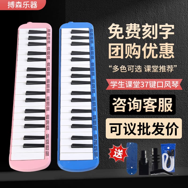 Student Classroom Melodica 37 Keys with Blowing Accessories, Free Engraving Service, Wind Instrument for Adults and Beginners