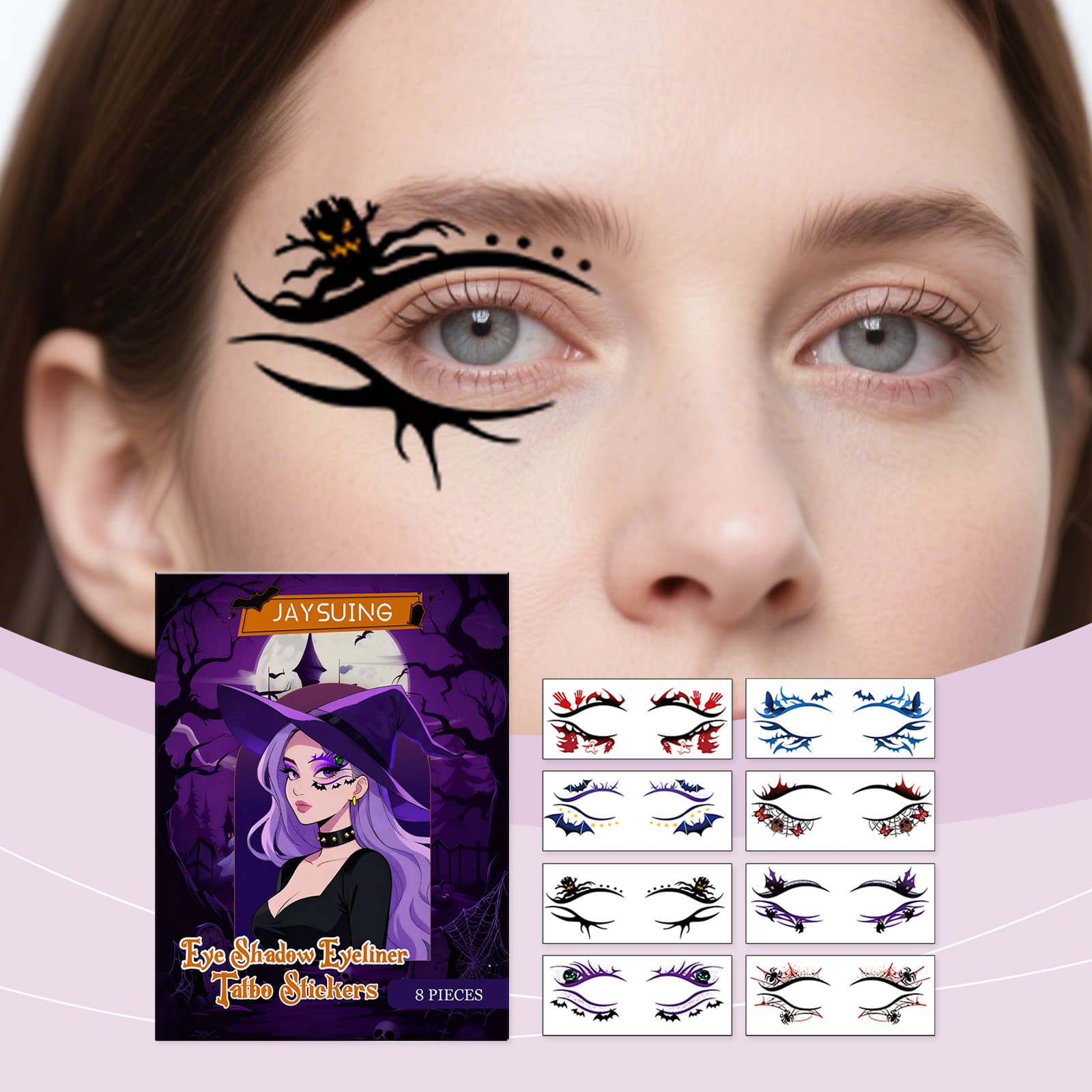 JAYSUING Halloween Eye Corner Tattoo Sticker Eye Makeup Face Decoration Festival Party Temporary Tattoo Sticker