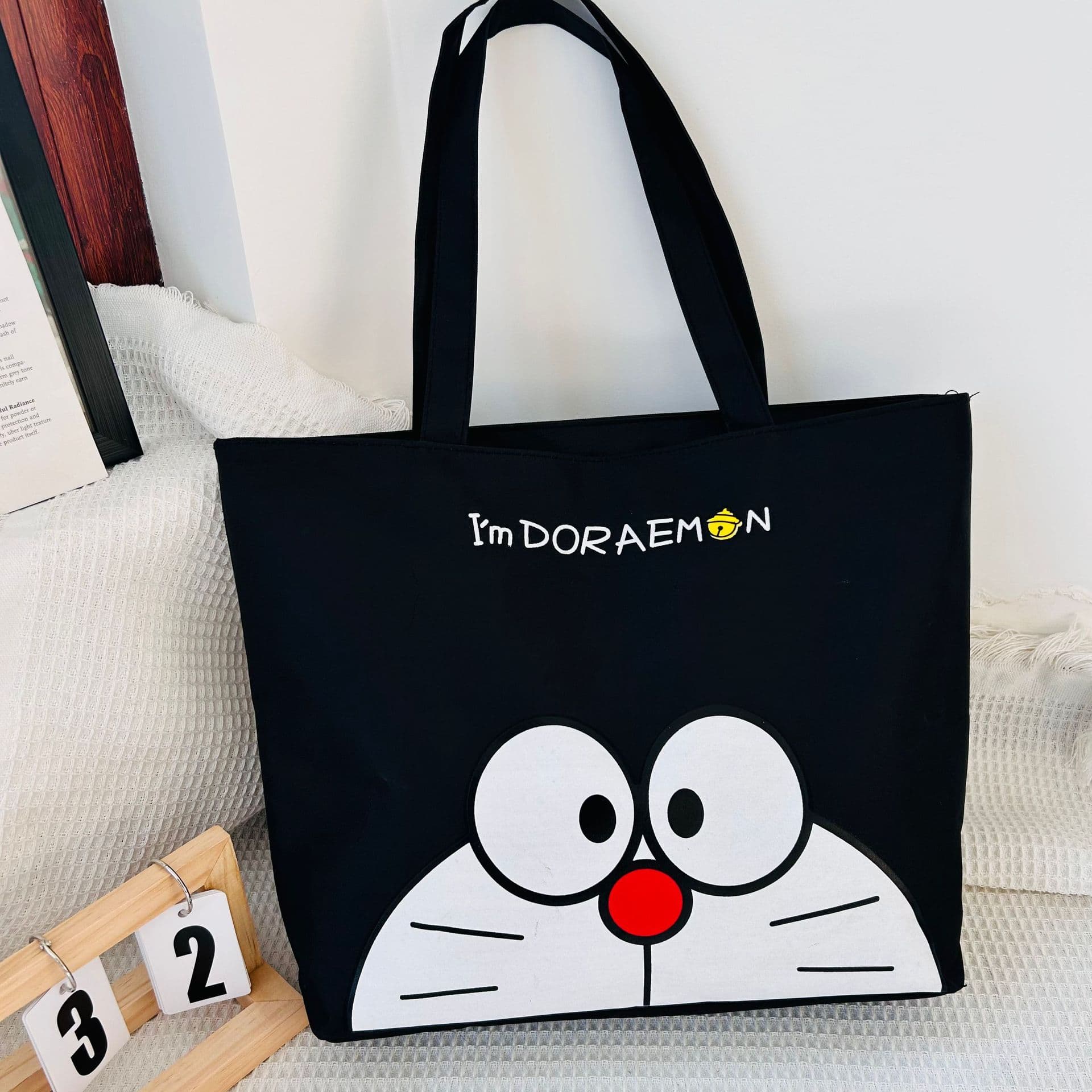 Factory Direct Cartoon Printed Canvas Bag, Student Tutoring Bag, Literary National Style Shoulder Handbag, Large Cross-Border