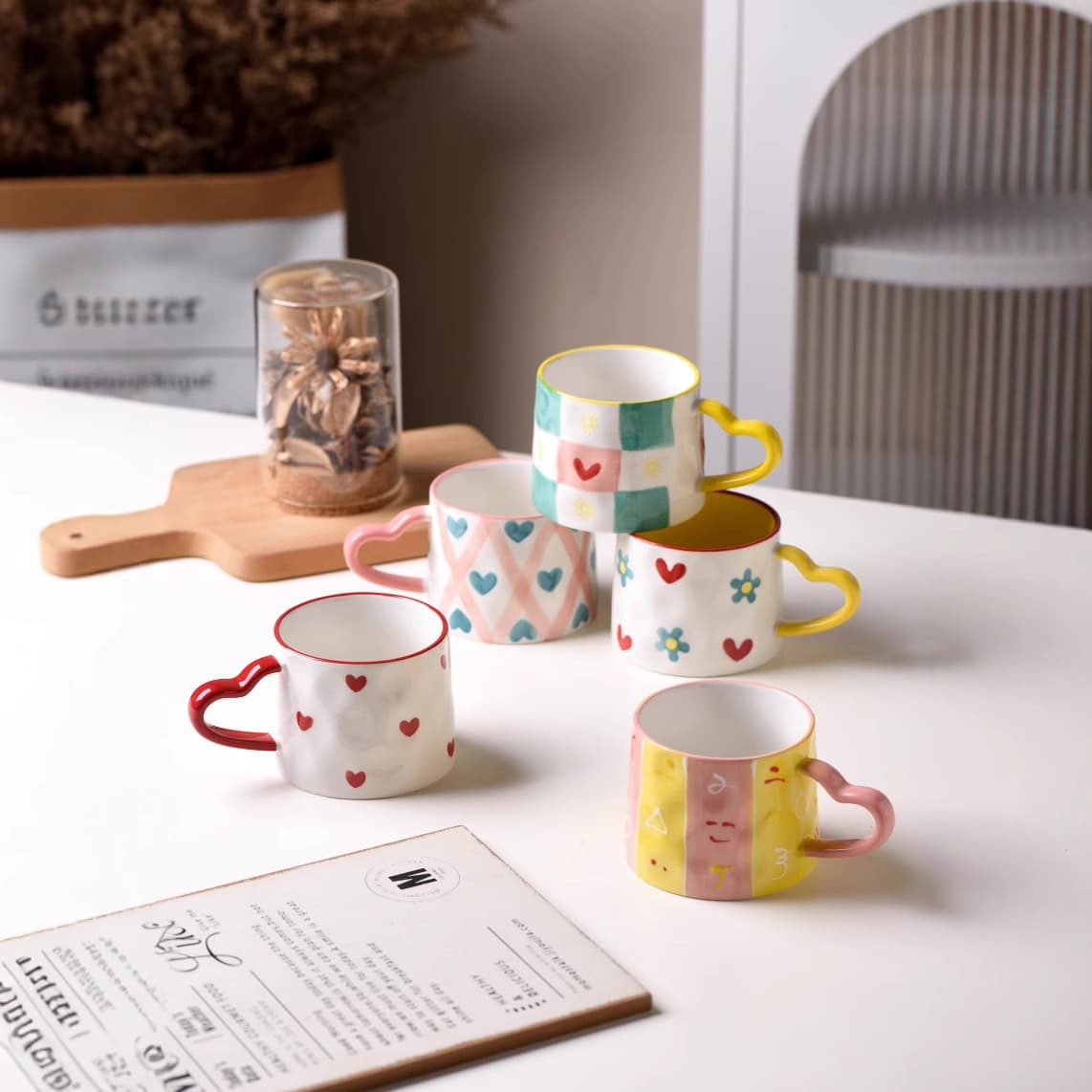 Creative hand-painted stacked underglaze ceramic mug office coffee cup milk cup cute and cute