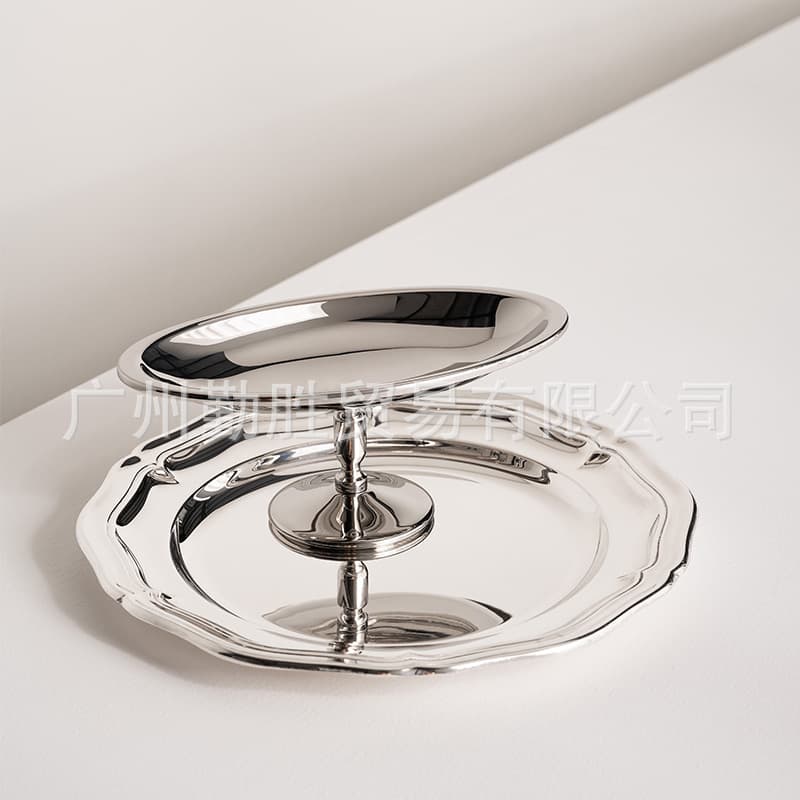 Factory Direct Light Luxury Stainless Steel Western Dinner Plate, Home Snack Fruit Tray Decoration, Premium Scalloped Edge Serving Platter
