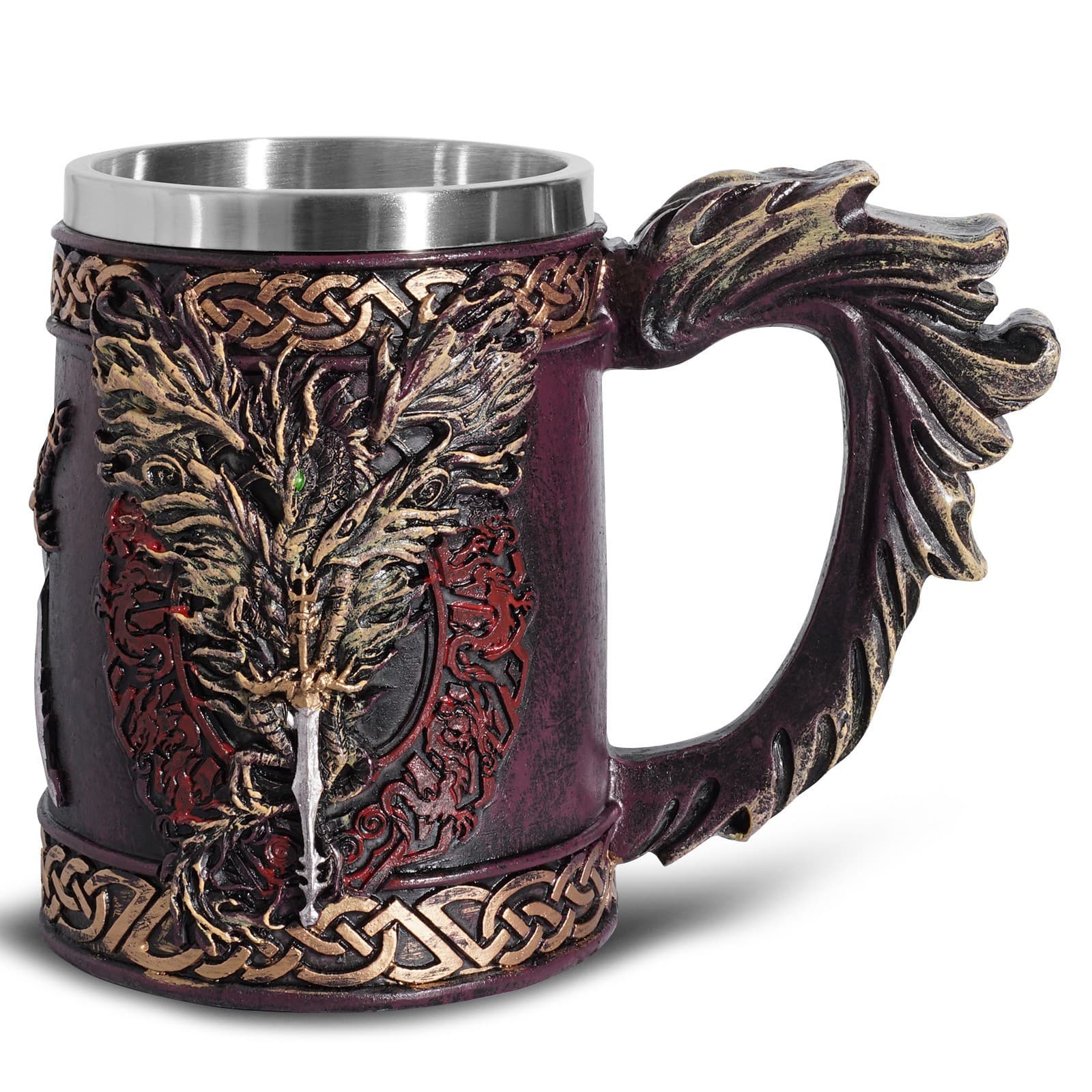 Norse Mythology Resin War Dragon Sword Stainless Steel Liner Mug Wholesale Viking Beer Mug