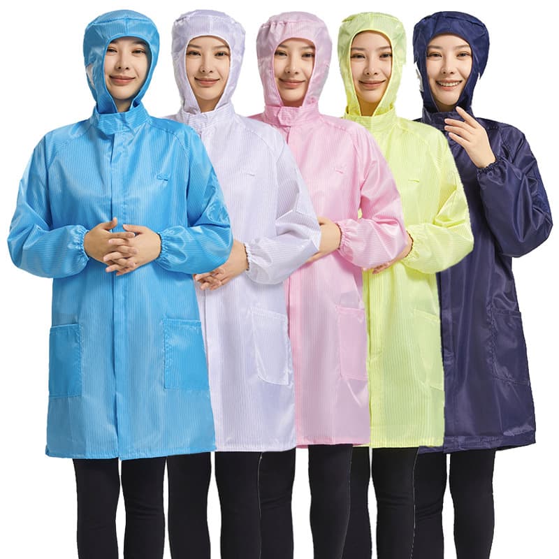 Anti-static stand-collar gowns for men and women with zipper stripes, static-proof clothing protective dust-free clean workwear, hooded gowns