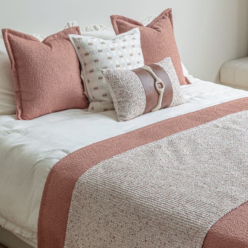 Natural Wabi-Sabi Style Bed Runner Set with Pillows and Throws for Model Rooms