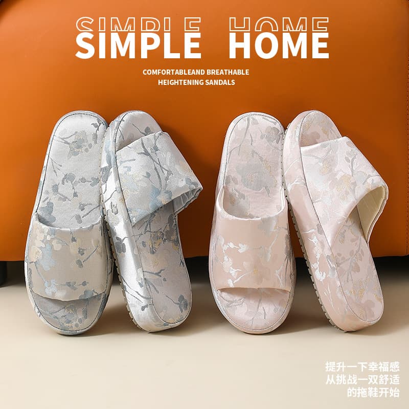 Women's Slippers 2025 Spring/Summer New Indoor Thick-soled Basin-bottom Shoes, Anti-slip Breathable Home Sandals for Ladies with Chinese Style Outdoor Wear