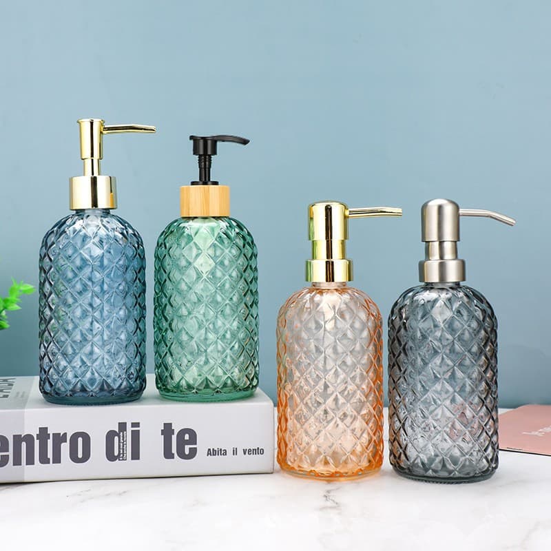 Small Diamond Glass Soap Dispenser Bottle for Bathroom, Pineapple Shampoo and Shower Gel Bottle