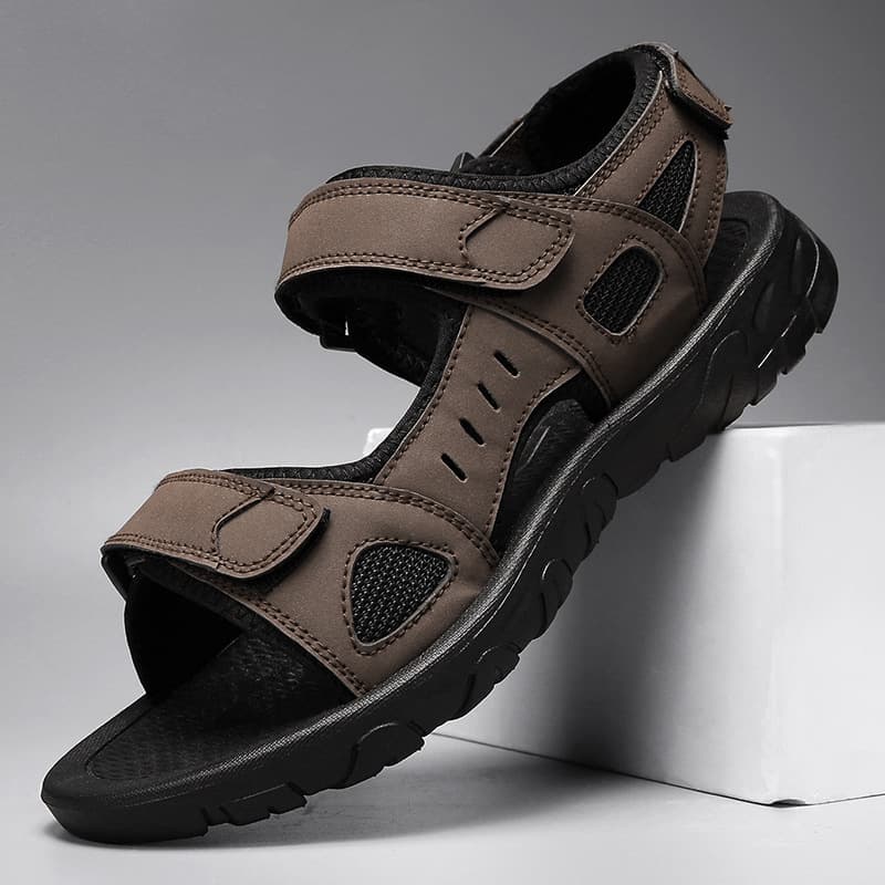 Men's Sandals Summer Lightweight Open-Toe Beach Shoes Adult Size Large Sport Style Synthetic Leather Upper EVA Outsole