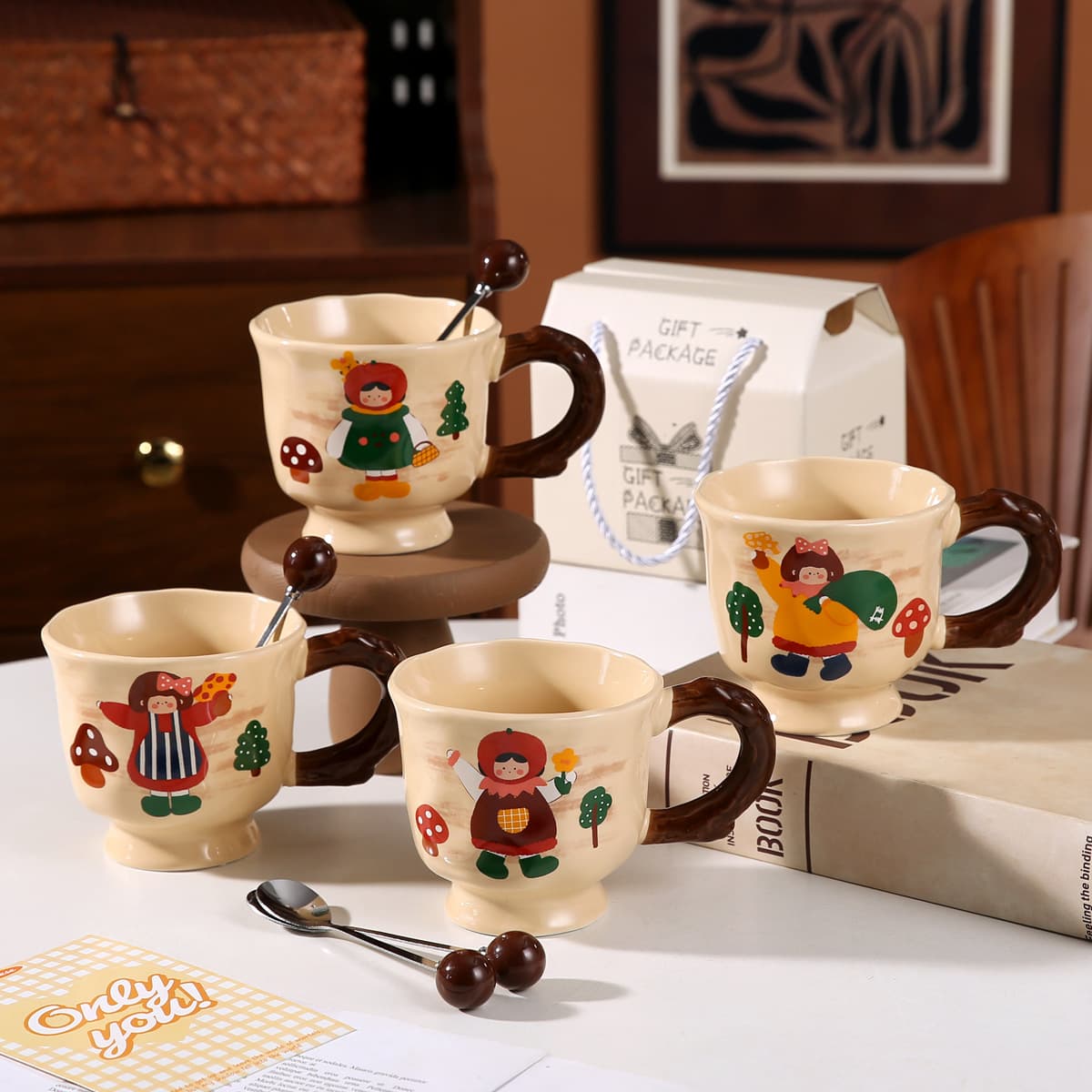 Retro Flower Girl Breakfast Cup High-Looking Ceramic Mug Girls Birthday Wedding Souvenir Cup Wholesale