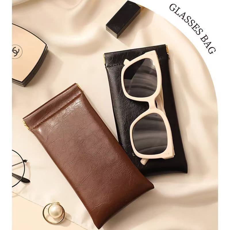 Minimalist Premium Eyeglass Pouch, Compact Snap Closure, Portable Sunglasses and Prescription Glasses Storage Leather Case