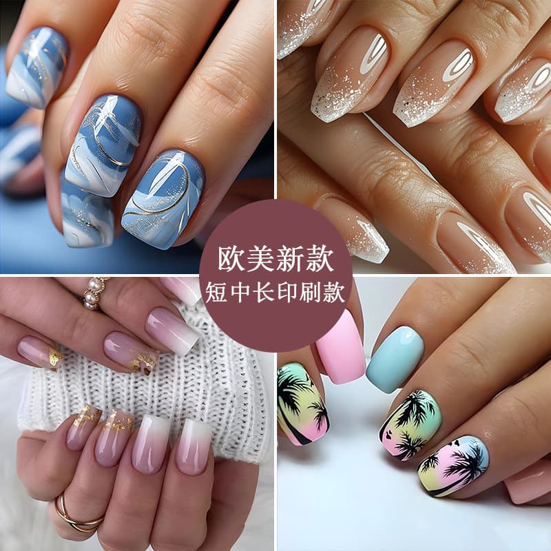 Cross-border Short Medium Long False Nail Tips, Foreign Trade Nail Stickers, European and American Ins Style Wearable Nails Wholesale