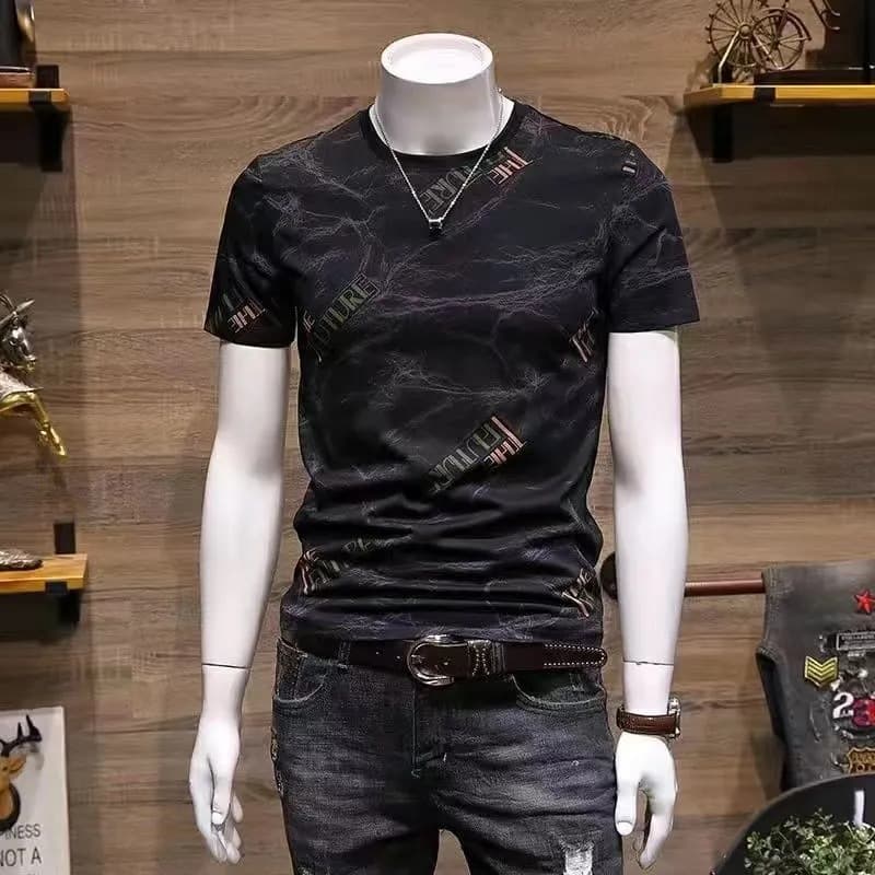 2025 New Men's Short Sleeve T-Shirt Korean Trendy Slim Fit Versatile Printed Stylish Half Sleeve Top
