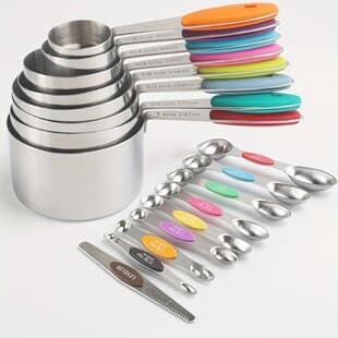 Stainless Steel Measuring Cups and Spoons 17-Piece Set, with Graduated Magnetic Double-Ended Measuring Spoons, Coffee Baking Measuring Tools