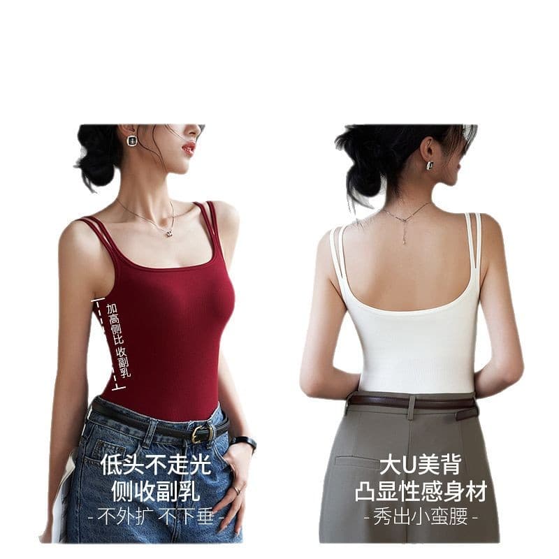 U-shaped beautiful back small camisole women's American style 2024 new summer belt padded bra with red top