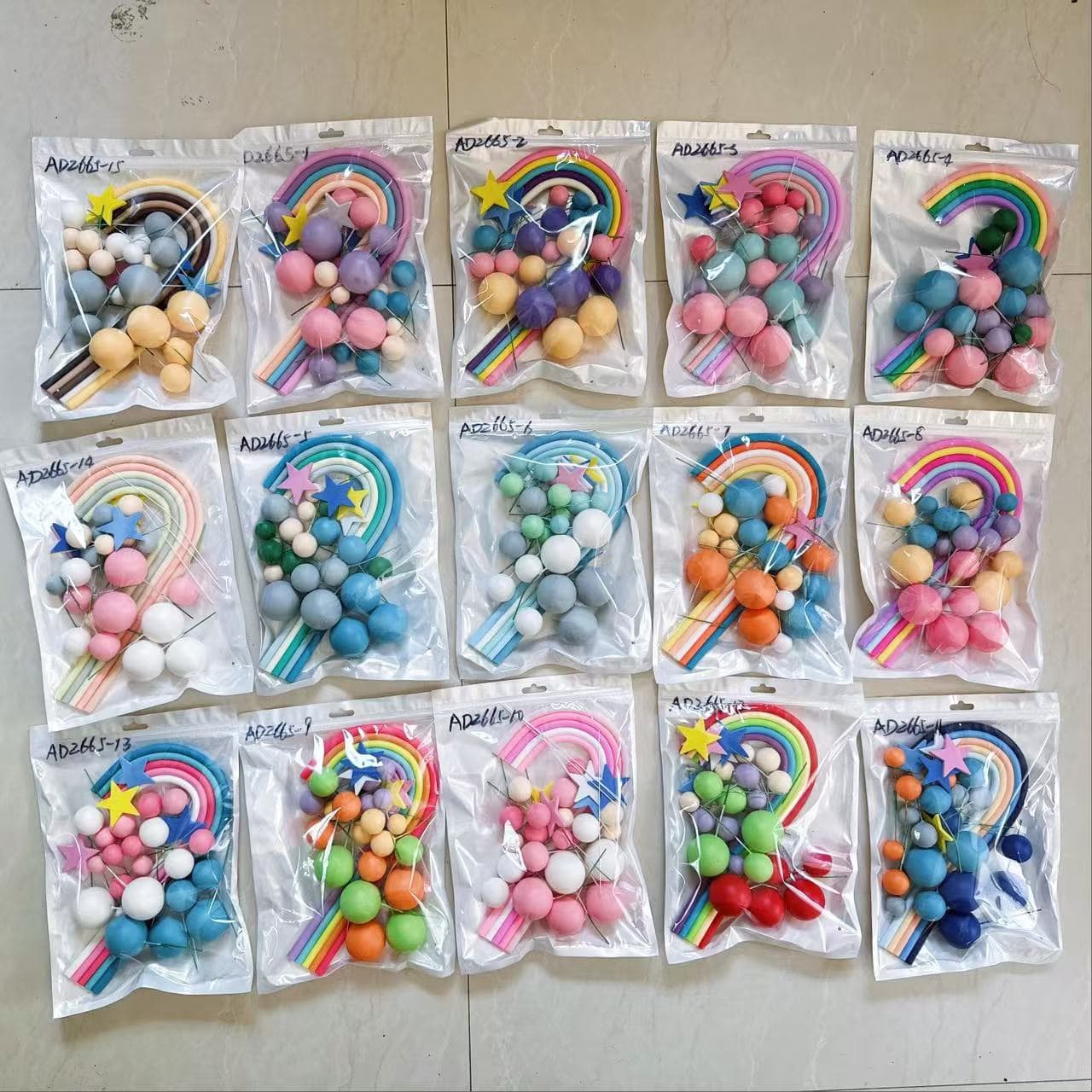 21-Piece Cross-Border Hot-Selling Cartoon Rainbow Soft Silicone Arch Decor, Viral Colored Cake Inserts in Macaron Colors