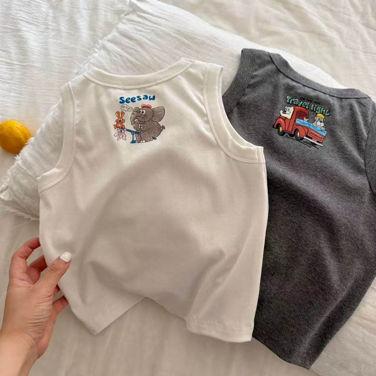 Children's I-Back Vest Boys 2026 Summer New Toddler Cartoon Cotton Sleeveless T-Shirt Girls Thin Style