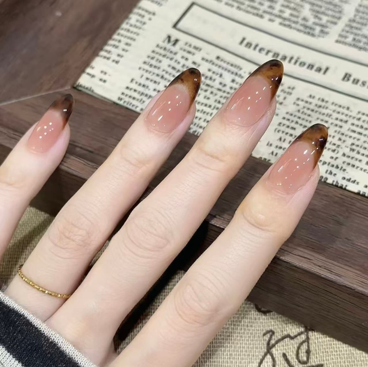 Hand-applied Nail Art Maillard French Black Brown Cat Eye Blush Leopard Print Simple Nail Tips High-end Hot Girl Style Nails