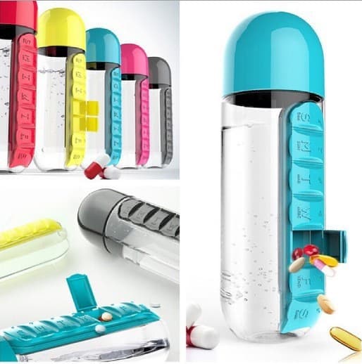 7-Day Portable Pill Organizer 2-in-1 Outdoor Water Bottle with Pill Case Cup