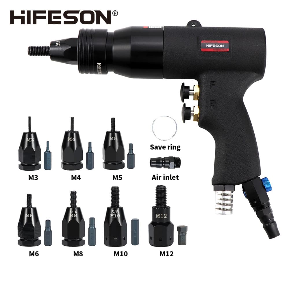 Cross-Border Pneumatic Rivet Nut Gun for M3-M12, Air-Powered Riveting and Nut Setting Tool
