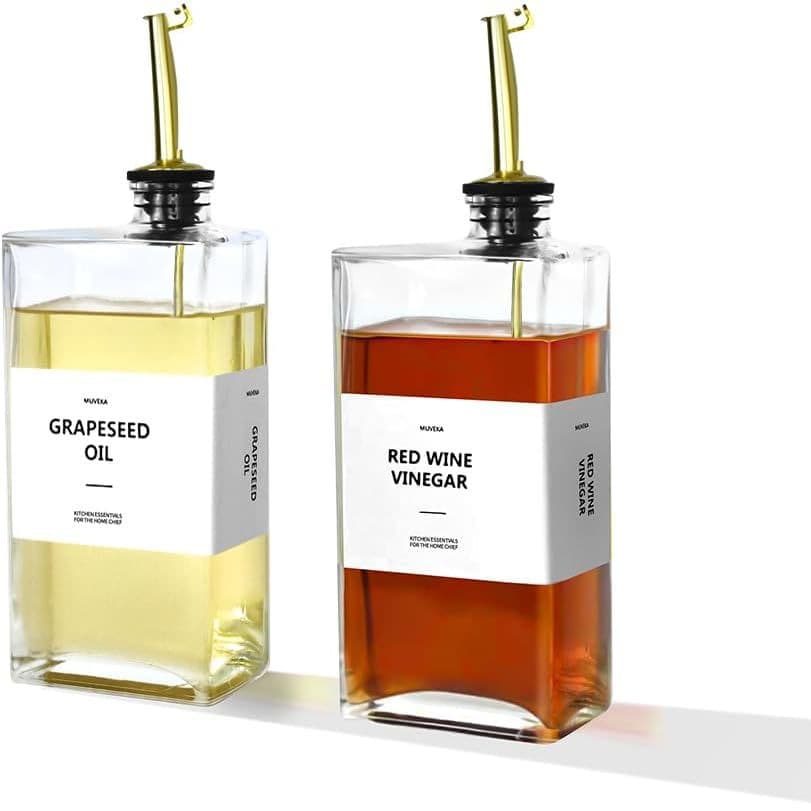 500ML Glass Bottle 16.9oz Crystal White 350ML Seasoning Juice Oil and Vinegar Dispenser Glass Oil Control Nozzle Bottle