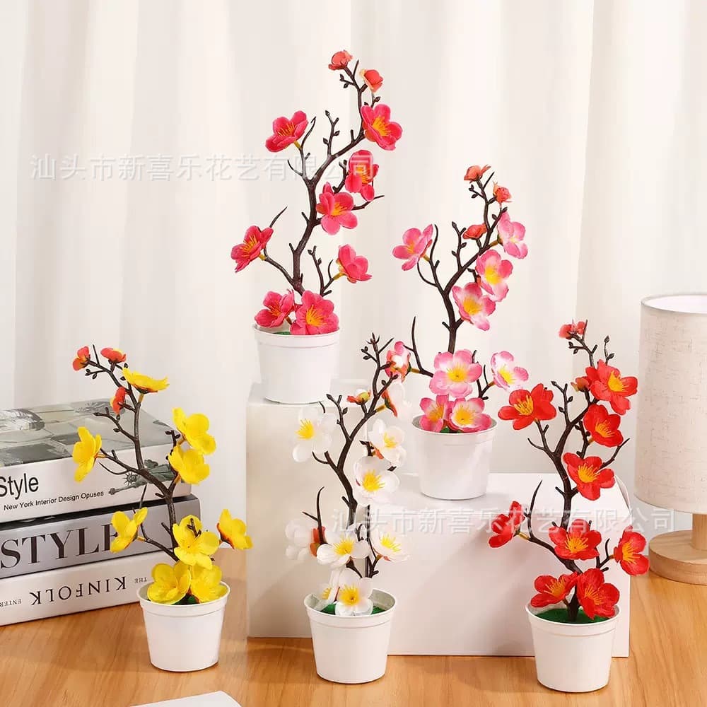 Simulated plum blossom flower arrangement landscape plum blossom potted fake flower potted simulated wintersweet bonsai wintersweet artificial flower wholesale
