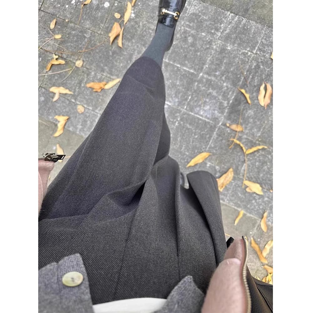 Maternity Spring Autumn Winter Belly-Support Half-Skirt Loose Plus Size Slimming High Waist Hip-Covering A-Line Wool Blend Pleated Skirt Mid-Length