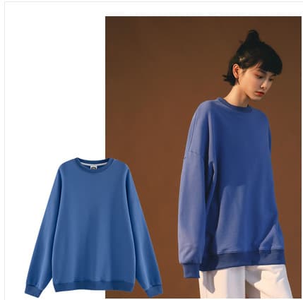 New Spring 260g Cotton Loopback Sweatshirt, Regular Shoulder Fit, Solid Color Crew Neck Base Layer Top