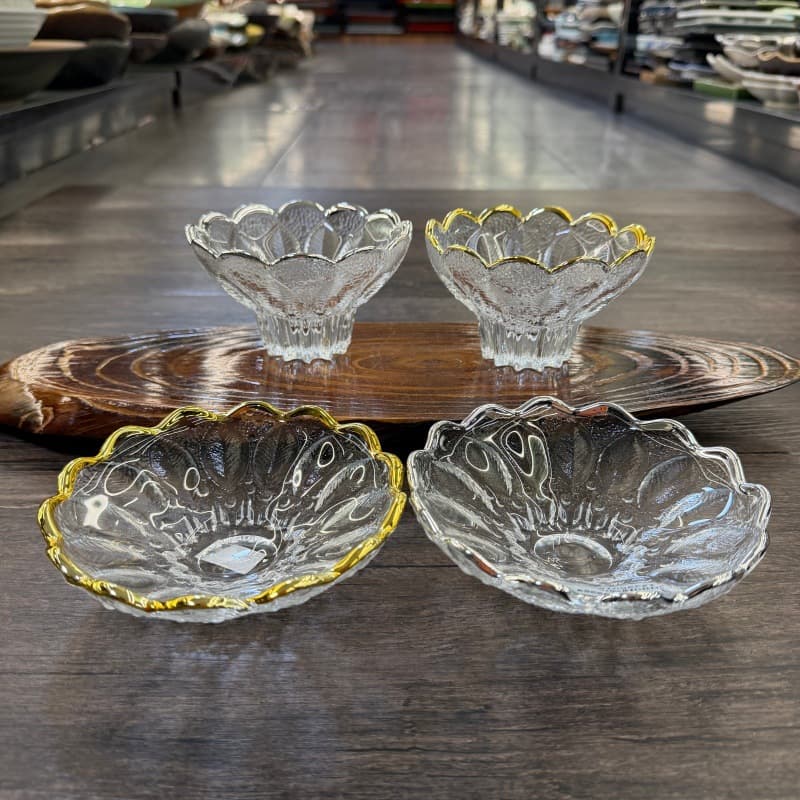High-footed Bird's Nest Bowl Glass Dessert Plate Fruit Plate Nut Cake Plate Gold Rim Premium Dessert Bowl Small Dish New Style