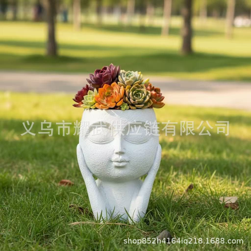 Cross-border Resin Girl Flower Pot, Popular Big Face Series, Outdoor Succulent Pot, Water-retaining Balcony Planter