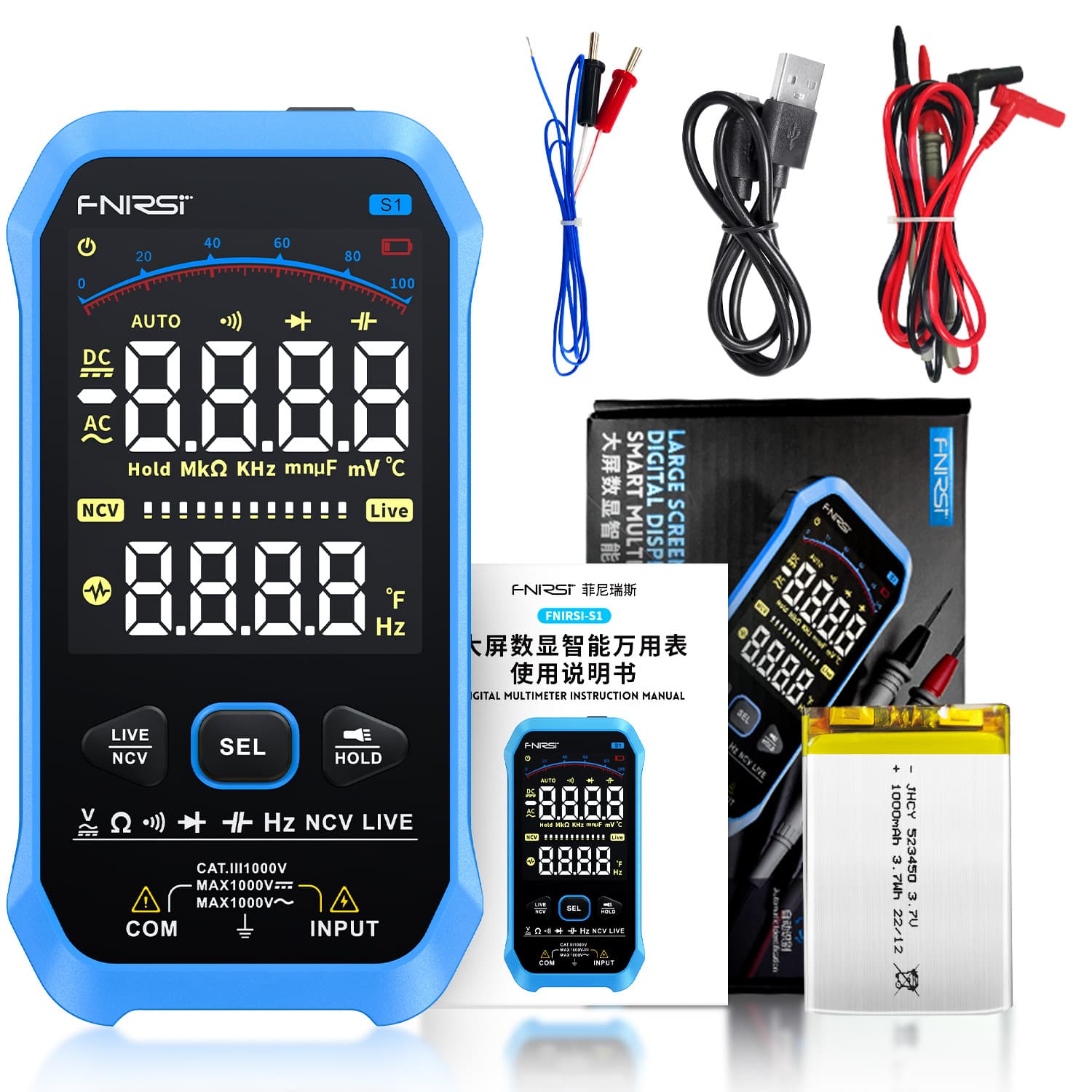 FNIRSI S1 Digital Multimeter High Precision Fully Automatic Portable Ultra-Thin Anti-Burn Digital Display Multimeter for Electricians