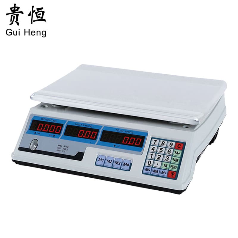 Commercial Electronic Pricing Scale for Export, Portable Rechargeable Fruit Scale for Supermarket and Grocery, 30kg 40kg Scale