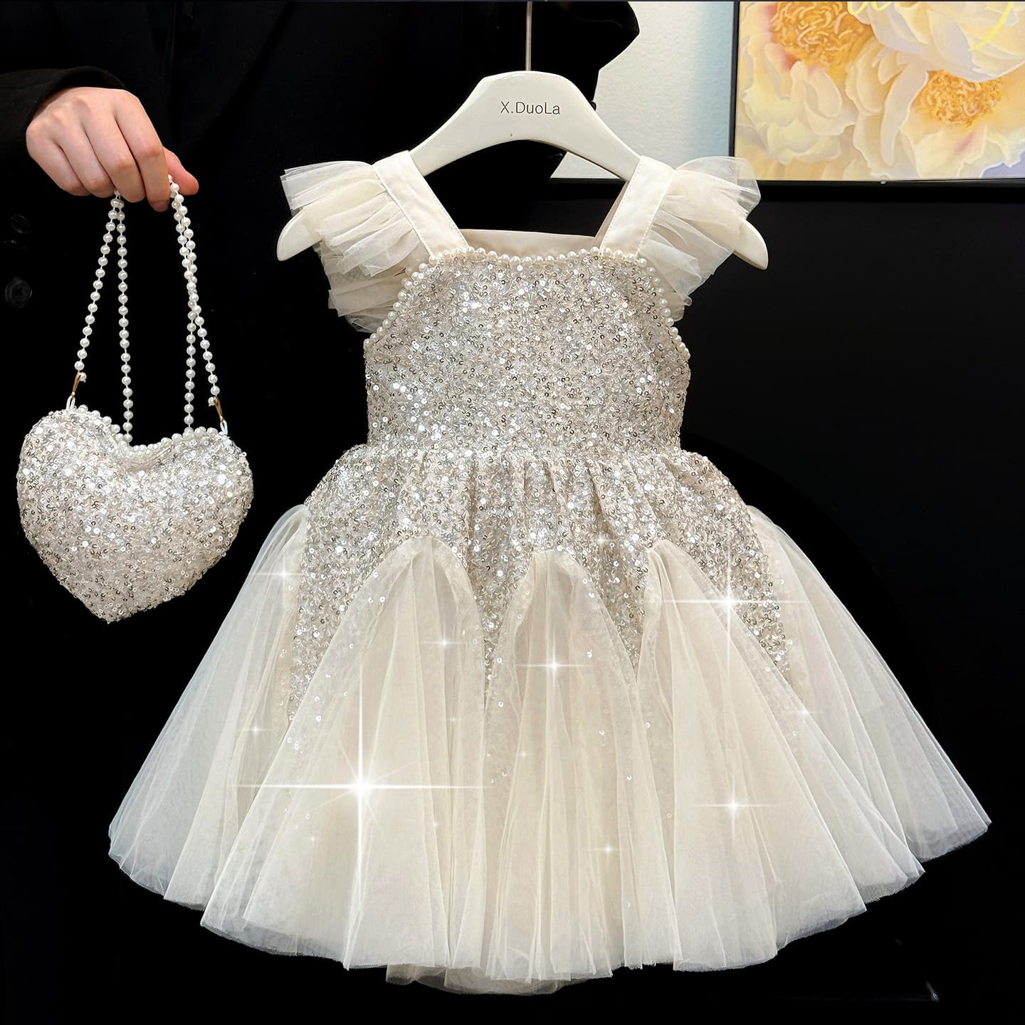 Girls' Summer Dress New Style Children's Princess Dress 2026 Summer Fashion Sequined Mesh Vest Dress