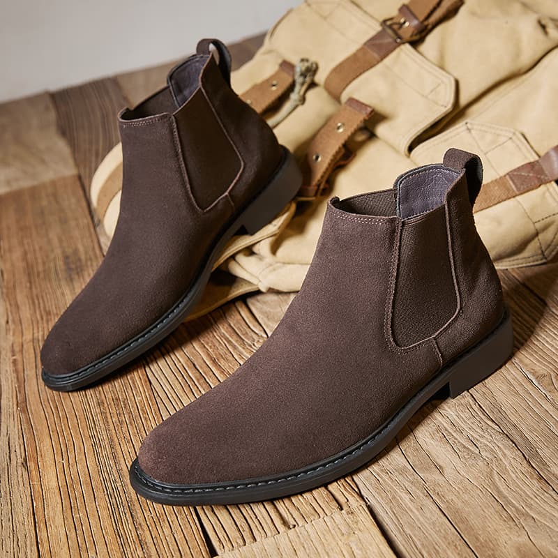 Men's Genuine Leather Martin Boots High-Top Suede Short Boots Reverse Suede Matte Chelsea Boots Slip-On