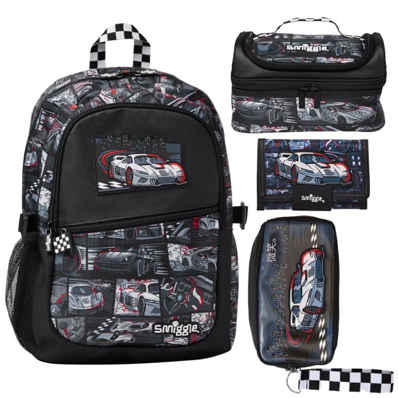 Australian Smiggle Backpack for Grades 1-6, Sports Car Large Size Pressure Relief Backpack, Multi-Function Casual Bag